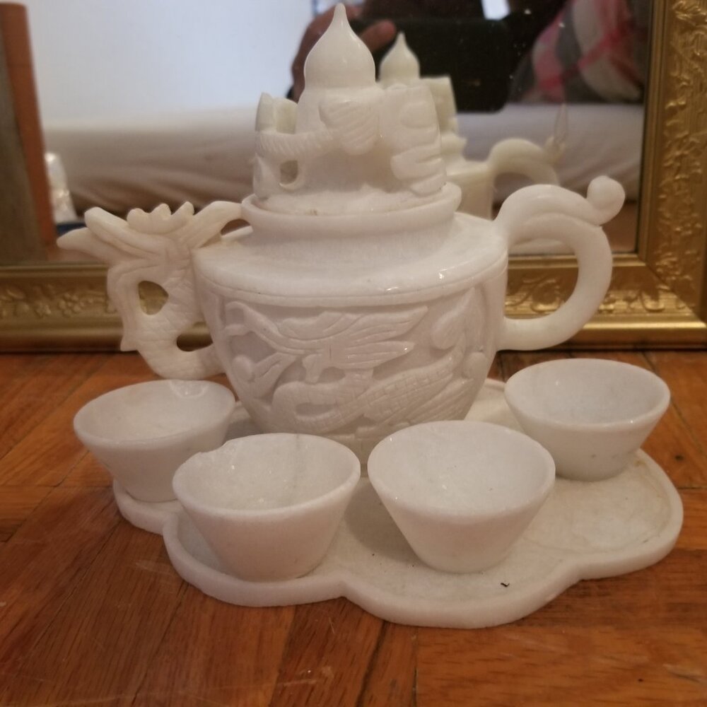 White Marble Chinese Tea Set - Picture 2 of 5